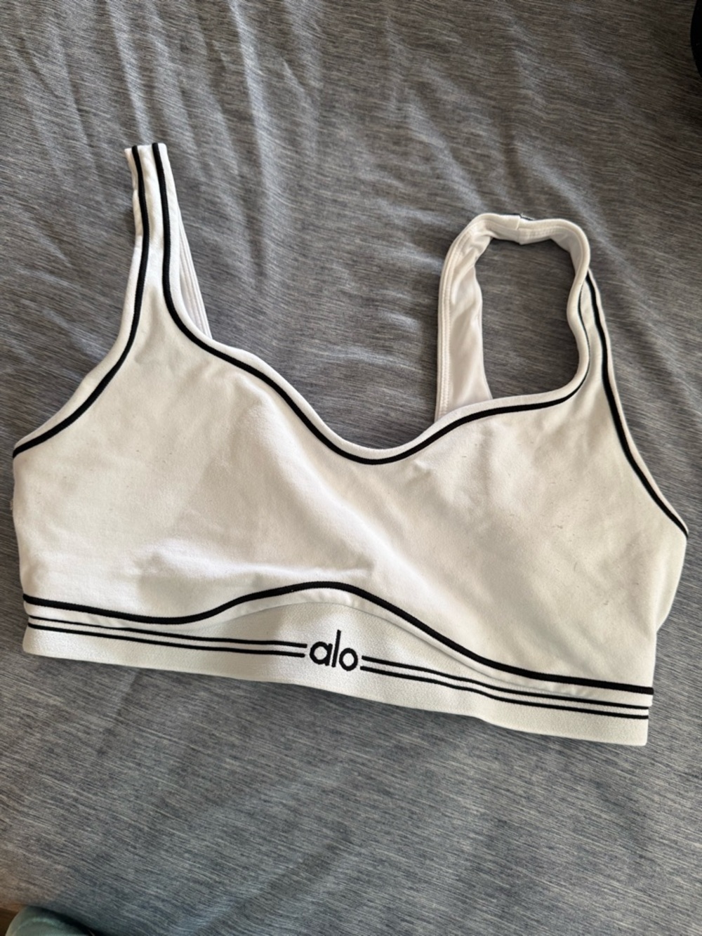 ALO Yoga White Sports Bra with Black Trim